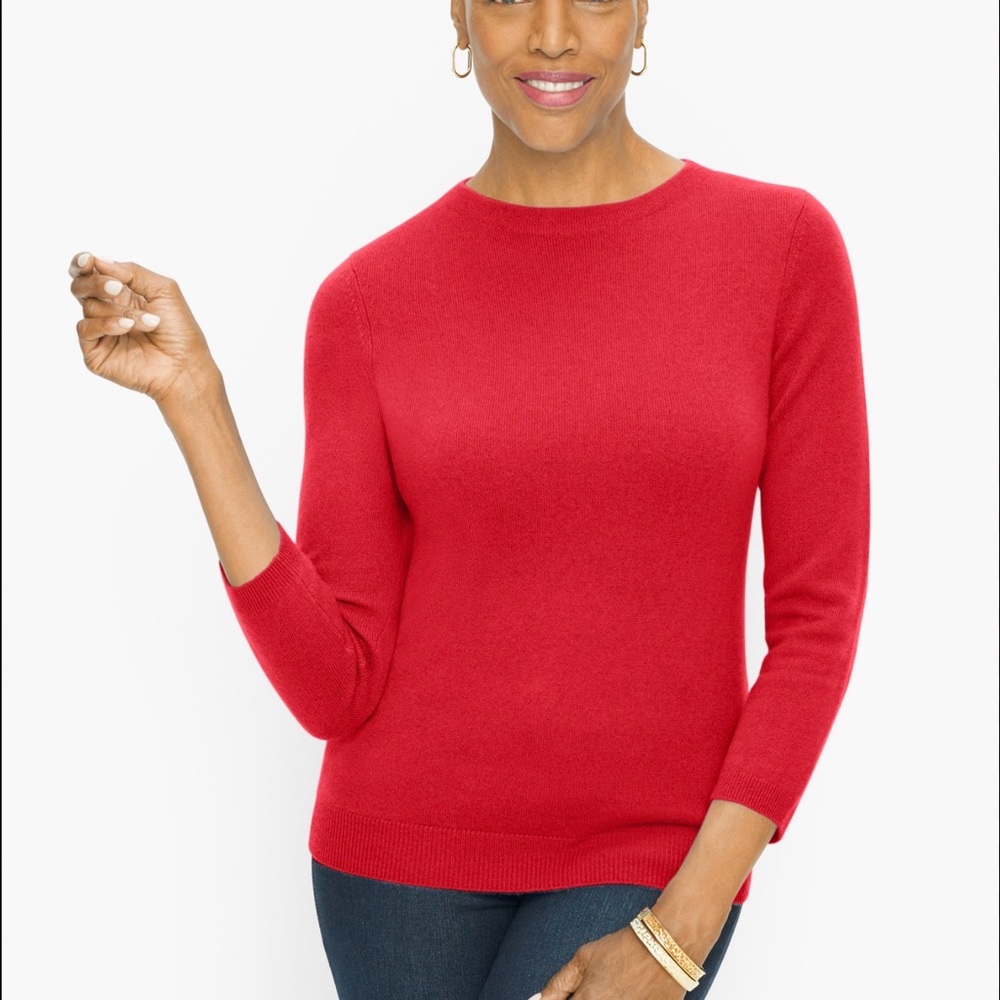 Talbots Red Pure Cashmere 3/4 Length sleeve Sweater